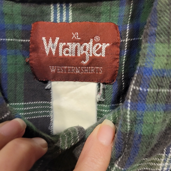 Vintage Wranglers Plaid Pearl Snap Flannel Shirt Size XL EUC - Picture 6 of 7